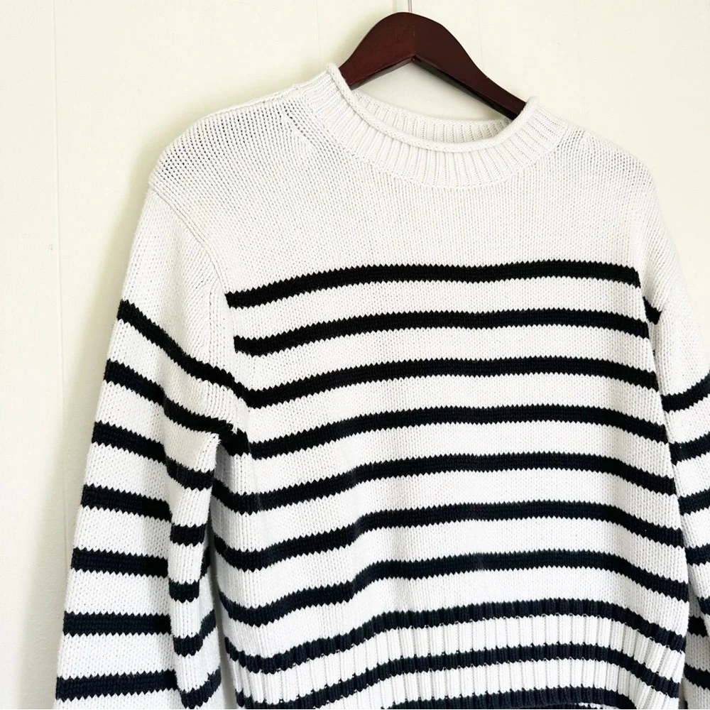 J. CREW Heritage Cotton Rollneck Sweater Stripe Ivory Black Small NWT - Picture 5 of 9